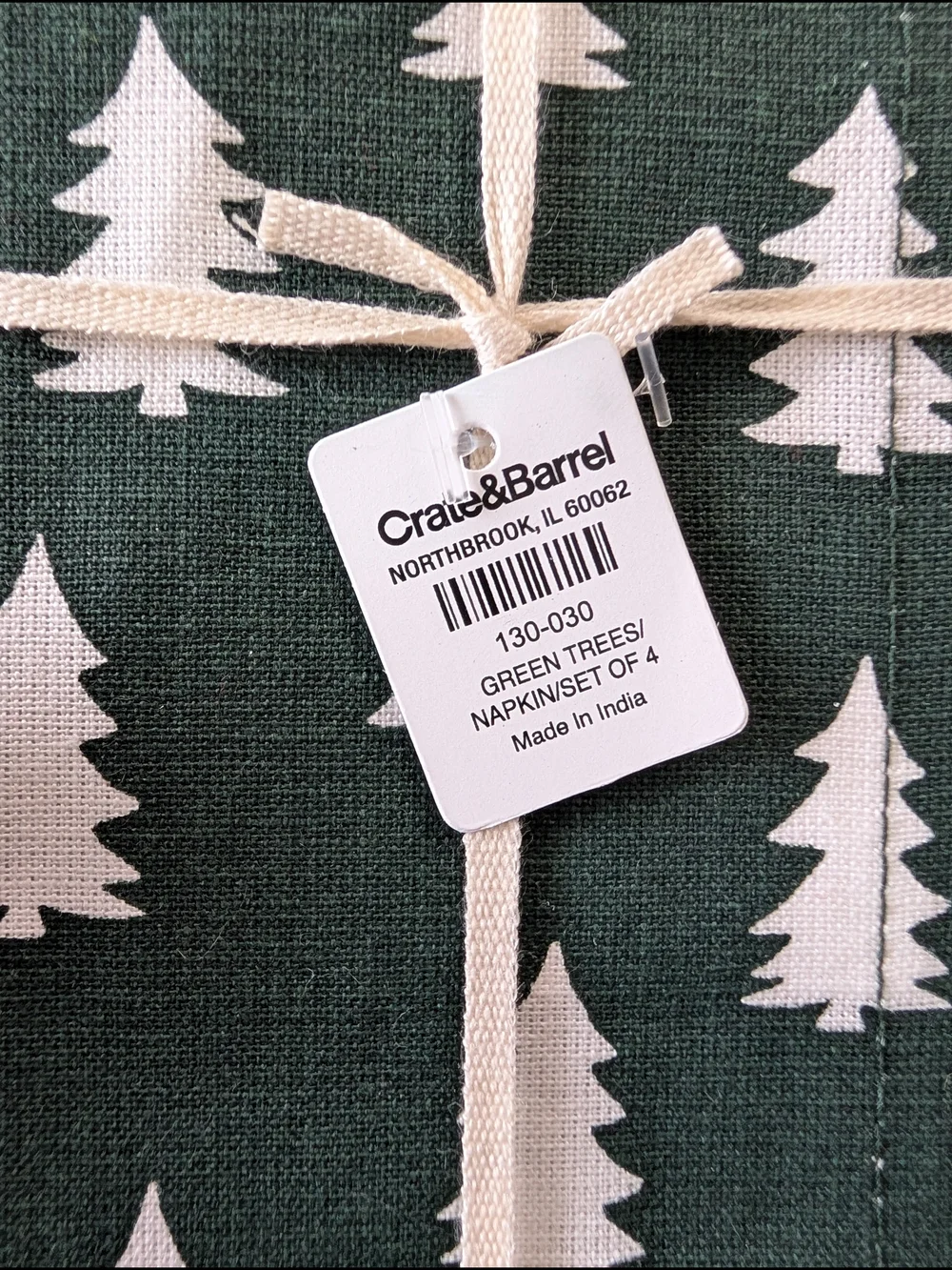 Crate & Barrel Green Trees Dinner Napkin, Set of 4